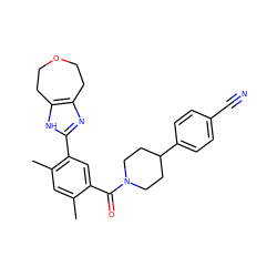 Cc1cc(C)c(-c2nc3c([nH]2)CCOCC3)cc1C(=O)N1CCC(c2ccc(C#N)cc2)CC1 ZINC000150230961