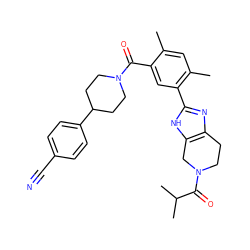 Cc1cc(C)c(-c2nc3c([nH]2)CN(C(=O)C(C)C)CC3)cc1C(=O)N1CCC(c2ccc(C#N)cc2)CC1 ZINC000098185504