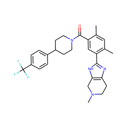 Cc1cc(C)c(-c2nc3c([nH]2)CN(C)CC3)cc1C(=O)N1CCC(c2ccc(C(F)(F)F)cc2)CC1 ZINC000098186167