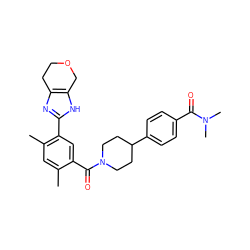 Cc1cc(C)c(-c2nc3c([nH]2)COCC3)cc1C(=O)N1CCC(c2ccc(C(=O)N(C)C)cc2)CC1 ZINC000143546943