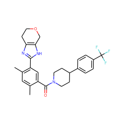 Cc1cc(C)c(-c2nc3c([nH]2)COCC3)cc1C(=O)N1CCC(c2ccc(C(F)(F)F)cc2)CC1 ZINC000150028466