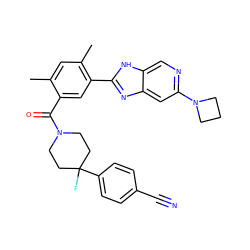 Cc1cc(C)c(-c2nc3cc(N4CCC4)ncc3[nH]2)cc1C(=O)N1CCC(F)(c2ccc(C#N)cc2)CC1 ZINC000150324943