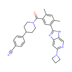 Cc1cc(C)c(-c2nc3cc(N4CCC4)ncc3[nH]2)cc1C(=O)N1CCC(c2ccc(C#N)cc2)CC1 ZINC000150186355