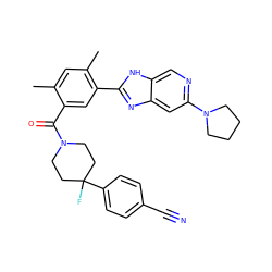 Cc1cc(C)c(-c2nc3cc(N4CCCC4)ncc3[nH]2)cc1C(=O)N1CCC(F)(c2ccc(C#N)cc2)CC1 ZINC000150163559