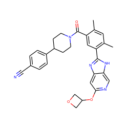 Cc1cc(C)c(-c2nc3cc(OC4COC4)ncc3[nH]2)cc1C(=O)N1CCC(c2ccc(C#N)cc2)CC1 ZINC000098185431