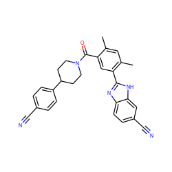 Cc1cc(C)c(-c2nc3ccc(C#N)cc3[nH]2)cc1C(=O)N1CCC(c2ccc(C#N)cc2)CC1 ZINC000205767259