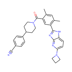 Cc1cc(C)c(-c2nc3nc(N4CCC4)ccc3[nH]2)cc1C(=O)N1CCC(c2ccc(C#N)cc2)CC1 ZINC000095584641