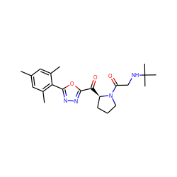 Cc1cc(C)c(-c2nnc(C(=O)[C@@H]3CCCN3C(=O)CNC(C)(C)C)o2)c(C)c1 ZINC000028823407