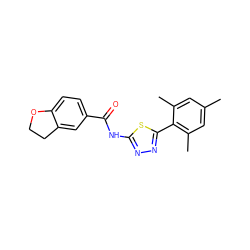 Cc1cc(C)c(-c2nnc(NC(=O)c3ccc4c(c3)CCO4)s2)c(C)c1 ZINC000043069861