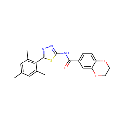 Cc1cc(C)c(-c2nnc(NC(=O)c3ccc4c(c3)OCCO4)s2)c(C)c1 ZINC000043120947