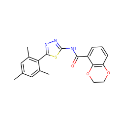 Cc1cc(C)c(-c2nnc(NC(=O)c3cccc4c3OCCO4)s2)c(C)c1 ZINC000043022773