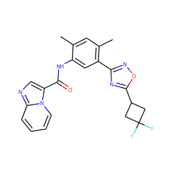 Cc1cc(C)c(-c2noc(C3CC(F)(F)C3)n2)cc1NC(=O)c1cnc2ccccn12 ZINC000206140895