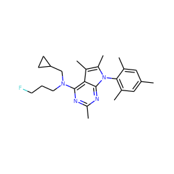 Cc1cc(C)c(-n2c(C)c(C)c3c(N(CCCF)CC4CC4)nc(C)nc32)c(C)c1 ZINC000027763489