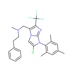 Cc1cc(C)c(-n2c(Cl)cn3c(CN(C)CCc4ccccc4)c(C(F)(F)F)nc23)c(C)c1 ZINC000049037134