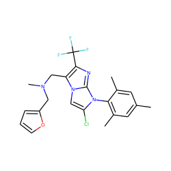 Cc1cc(C)c(-n2c(Cl)cn3c(CN(C)Cc4ccco4)c(C(F)(F)F)nc23)c(C)c1 ZINC000049036112