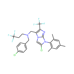 Cc1cc(C)c(-n2c(Cl)cn3c(CN(CCC(F)(F)F)Cc4ccc(Cl)cc4)c(C(F)(F)F)nc23)c(C)c1 ZINC000049777187