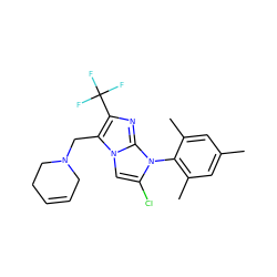 Cc1cc(C)c(-n2c(Cl)cn3c(CN4CC=CCC4)c(C(F)(F)F)nc23)c(C)c1 ZINC000049054352