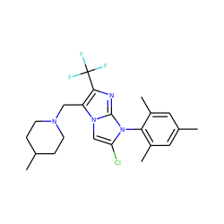 Cc1cc(C)c(-n2c(Cl)cn3c(CN4CCC(C)CC4)c(C(F)(F)F)nc23)c(C)c1 ZINC000049035795