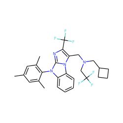 Cc1cc(C)c(-n2c3ccccc3n3c(CN(CC4CCC4)CC(F)(F)F)c(C(F)(F)F)nc23)c(C)c1 ZINC000028469761