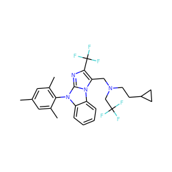 Cc1cc(C)c(-n2c3ccccc3n3c(CN(CCC4CC4)CC(F)(F)F)c(C(F)(F)F)nc23)c(C)c1 ZINC000028458218