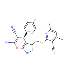 Cc1cc(C)c(C#N)c(SCc2n[nH]c3c2[C@H](c2ccc(F)cc2)C(C#N)=C(N)O3)n1 ZINC000013147205