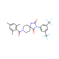 Cc1cc(C)c(C(=O)N2CCC3(CC2)NC(=O)N(c2cc(C(F)(F)F)cc(C(F)(F)F)c2)C3=O)c(C)c1 ZINC000026568092