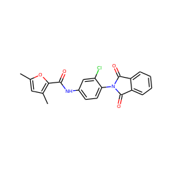 Cc1cc(C)c(C(=O)Nc2ccc(N3C(=O)c4ccccc4C3=O)c(Cl)c2)o1 ZINC000175585857