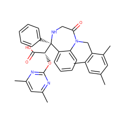 Cc1cc(C)c(CN2C(=O)CN[C@](c3ccccc3)([C@H](Oc3nc(C)cc(C)n3)C(=O)O)c3ccccc32)c(C)c1 ZINC000026665496