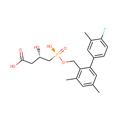 Cc1cc(C)c(CO[P@](=O)(O)C[C@@H](O)CC(=O)O)c(-c2ccc(F)c(C)c2)c1 ZINC000001548204