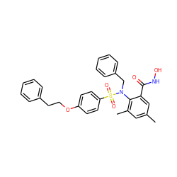 Cc1cc(C)c(N(Cc2ccccc2)S(=O)(=O)c2ccc(OCCc3ccccc3)cc2)c(C(=O)NO)c1 ZINC000026291266