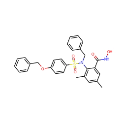 Cc1cc(C)c(N(Cc2ccccc2)S(=O)(=O)c2ccc(OCc3ccccc3)cc2)c(C(=O)NO)c1 ZINC000026273146