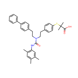 Cc1cc(C)c(NC(=O)N(CCc2ccc(SC(C)(C)C(=O)O)cc2)CCc2ccc(-c3ccccc3)cc2)cc1C ZINC000028237151