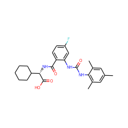 Cc1cc(C)c(NC(=O)Nc2cc(F)ccc2C(=O)N[C@H](C(=O)O)C2CCCCC2)c(C)c1 ZINC000040913641