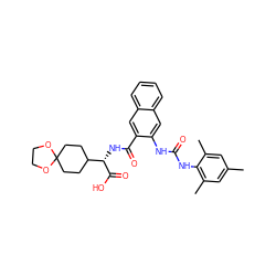 Cc1cc(C)c(NC(=O)Nc2cc3ccccc3cc2C(=O)N[C@H](C(=O)O)C2CCC3(CC2)OCCO3)c(C)c1 ZINC000044430695