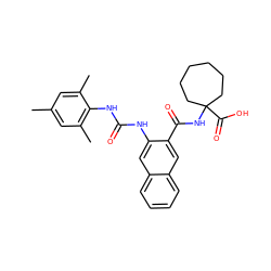 Cc1cc(C)c(NC(=O)Nc2cc3ccccc3cc2C(=O)NC2(C(=O)O)CCCCCC2)c(C)c1 ZINC000035999162