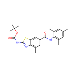 Cc1cc(C)c(NC(=O)c2cc(C)c3nc(NC(=O)OC(C)(C)C)sc3c2)c(C)c1 ZINC000013533823