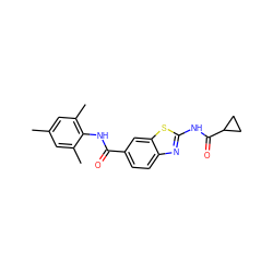 Cc1cc(C)c(NC(=O)c2ccc3nc(NC(=O)C4CC4)sc3c2)c(C)c1 ZINC000013533901