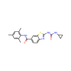 Cc1cc(C)c(NC(=O)c2ccc3nc(NC(=O)NC4CC4)sc3c2)c(C)c1 ZINC000013534019