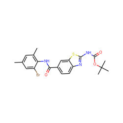 Cc1cc(C)c(NC(=O)c2ccc3nc(NC(=O)OC(C)(C)C)sc3c2)c(Br)c1 ZINC000013533878