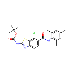 Cc1cc(C)c(NC(=O)c2ccc3nc(NC(=O)OC(C)(C)C)sc3c2Cl)c(C)c1 ZINC000013533815