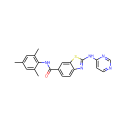 Cc1cc(C)c(NC(=O)c2ccc3nc(Nc4ccncn4)sc3c2)c(C)c1 ZINC000013536516