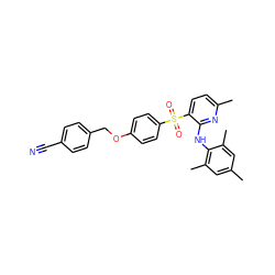 Cc1cc(C)c(Nc2nc(C)ccc2S(=O)(=O)c2ccc(OCc3ccc(C#N)cc3)cc2)c(C)c1 ZINC000028570021