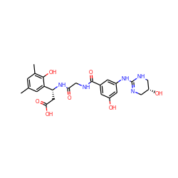 Cc1cc(C)c(O)c([C@@H](CC(=O)O)NC(=O)CNC(=O)c2cc(O)cc(NC3=NC[C@@H](O)CN3)c2)c1 ZINC000028714306