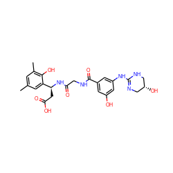 Cc1cc(C)c(O)c([C@H](CC(=O)O)NC(=O)CNC(=O)c2cc(O)cc(NC3=NC[C@@H](O)CN3)c2)c1 ZINC000028714308