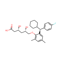 Cc1cc(C)c(OC[C@@H](O)C[C@@H](O)CC(=O)O)c([C@H](c2ccc(F)cc2)C2CCCCC2)c1 ZINC000013824720