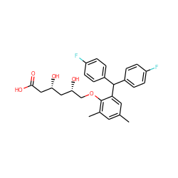 Cc1cc(C)c(OC[C@@H](O)C[C@@H](O)CC(=O)O)c(C(c2ccc(F)cc2)c2ccc(F)cc2)c1 ZINC000013824668