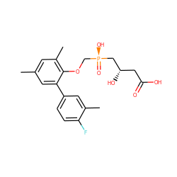 Cc1cc(C)c(OC[P@](=O)(O)C[C@@H](O)CC(=O)O)c(-c2ccc(F)c(C)c2)c1 ZINC000026746889