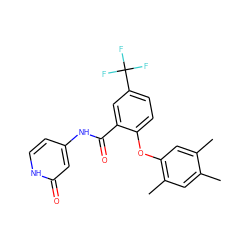 Cc1cc(C)c(Oc2ccc(C(F)(F)F)cc2C(=O)Nc2cc[nH]c(=O)c2)cc1C ZINC000221343585