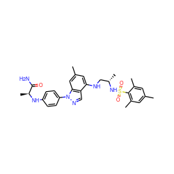 Cc1cc(C)c(S(=O)(=O)N[C@@H](C)CNc2cc(C)cc3c2cnn3-c2ccc(N[C@@H](C)C(N)=O)cc2)c(C)c1 ZINC000066075428