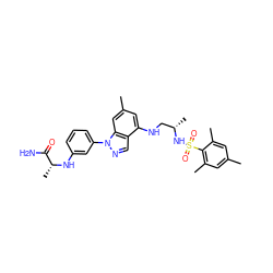 Cc1cc(C)c(S(=O)(=O)N[C@@H](C)CNc2cc(C)cc3c2cnn3-c2cccc(N[C@H](C)C(N)=O)c2)c(C)c1 ZINC000066075685